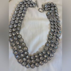 Ann Taylor Bezel Clear Crystals Layered Multi Chains Strands Runway Necklace
